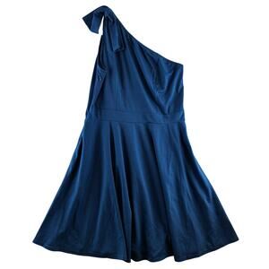 Jasambac Blue One Shoulder Short Cocktail Dress 2X Bridesmaid Pockets Cerulean